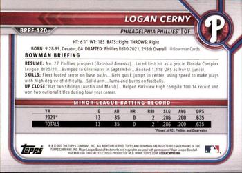 2022 Bowman 1st Edition #BPPF-120 Logan Cerny Back