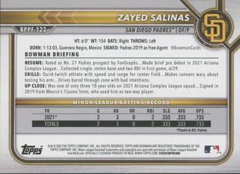 2022 Bowman 1st Edition #BPPF-122 Zayed Salinas Back