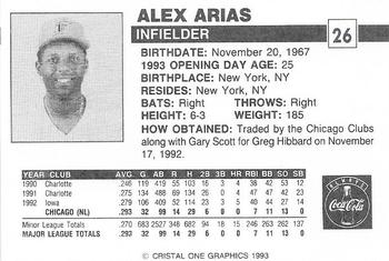 1993 Publix Coca-Cola Florida Marlins #NNO Alex Arias Back
