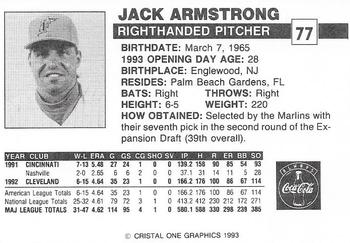 1993 Publix Coca-Cola Florida Marlins #NNO Jack Armstrong Back