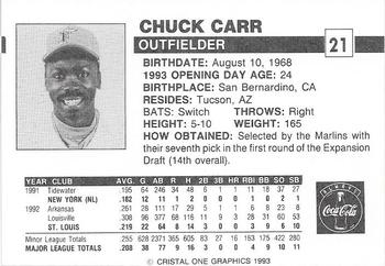 1993 Publix Coca-Cola Florida Marlins #NNO Chuck Carr Back