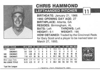 1993 Publix Coca-Cola Florida Marlins #NNO Chris Hammond Back