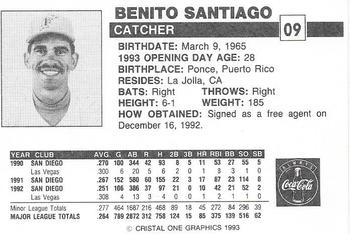 1993 Publix Coca-Cola Florida Marlins #NNO Benito Santiago Back