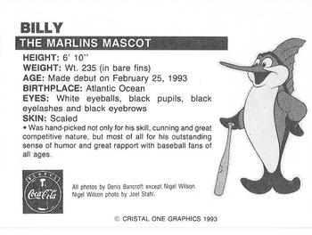 1993 Publix Coca-Cola Florida Marlins #NNO Billy the Marlin Back
