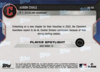 2022 Topps Now Road to Opening Day Cleveland Guardians #OD-102 Aaron Civale Back