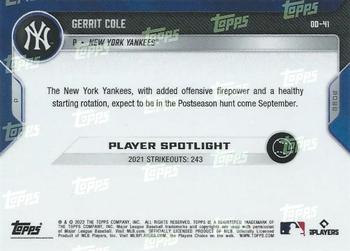 2022 Topps Now Road to Opening Day New York Yankees #OD-41 Gerrit Cole Back