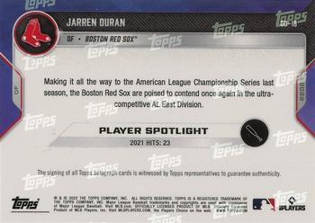 2022 Topps Now Road to Opening Day Boston Red Sox #OD-18 Jarren Duran Back