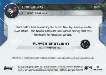 2022 Topps Now Road to Opening Day Toronto Blue Jays #OD-72 Kevin Gausman Back
