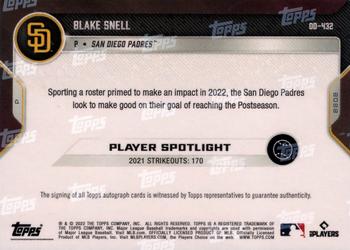 2022 Topps Now Road to Opening Day San Diego Padres #OD-432 Blake Snell Back