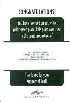 2021 Leaf Lumber - Lumber Numbers Relics Printing Plates Magenta #LN-02 Derek Jeter / Billy Herman / Nellie Fox / Jeff Kent Back