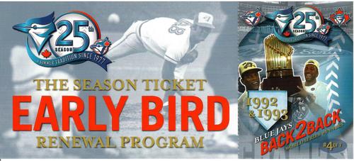 2000 Toronto Blue Jays Season Ticket Early Bird Renewal Program #4 Toronto Blue Jays Front
