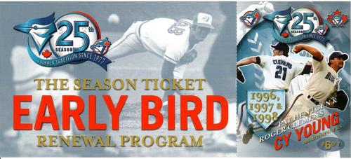 2000 Toronto Blue Jays Season Ticket Early Bird Renewal Program #6 Pat Hentgen / Roger Clemens Front