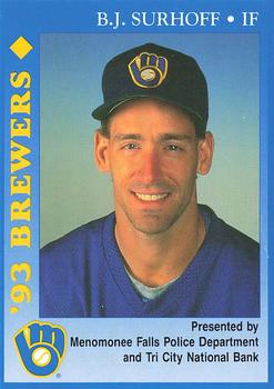 1993 Milwaukee Brewers Police - Menomonee Falls Police Department and Tri City National Bank #NNO B.J. Surhoff Front
