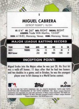 2022 Topps Inception - Blue #5 Miguel Cabrera Back