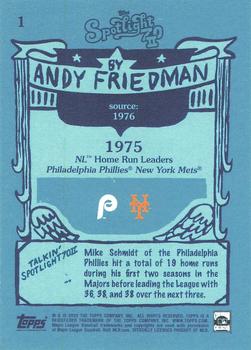 2022 Topps Spotlight 70 II by Andy Friedman #1 1975 Home Run Leaders (Mike Schmidt / Dave Kingman / Greg Luzinski) Back