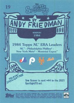 2022 Topps Spotlight 70 II by Andy Friedman #19 1984 NL ERA Leaders (Steve Carlton / Tom Seaver / Steve Rogers) Back