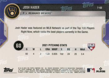 2022 Topps Now MLB Network's Top 100 #T-60 Josh Hader Back