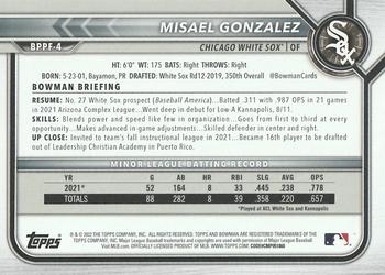 2022 Bowman 1st Edition - Sky Blue Foil #BPPF-4 Misael Gonzalez Back