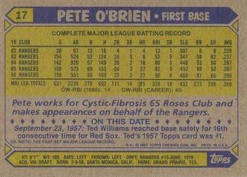 2017 Topps - Rediscover Topps 1987 Topps Stamped Buybacks Blue #17 Pete O'Brien Back