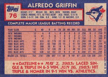 2017 Topps - Rediscover Topps 1984 Topps Stamped Buybacks Bronze #76 Alfredo Griffin Back