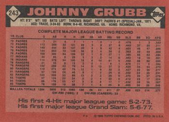 2017 Topps - Rediscover Topps 1986 Topps Stamped Buybacks Bronze #243 Johnny Grubb Back
