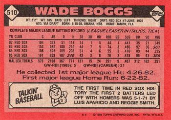 2017 Topps - Rediscover Topps 1986 Topps Stamped Buybacks Bronze #510 Wade Boggs Back