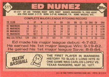 2017 Topps - Rediscover Topps 1986 Topps Stamped Buybacks Bronze #511 Ed Nunez Back