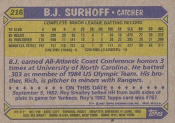2017 Topps - Rediscover Topps 1987 Topps Stamped Buybacks Bronze #216 B.J. Surhoff Back