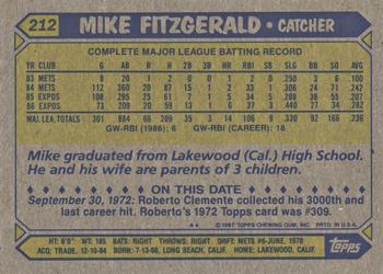2017 Topps - Rediscover Topps 1987 Topps Stamped Buybacks Bronze #212 Mike Fitzgerald Back