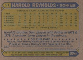 2017 Topps - Rediscover Topps 1987 Topps Stamped Buybacks Bronze #91 Harold Reynolds Back