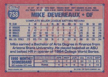 2017 Topps - Rediscover Topps 1991 Topps Stamped Buybacks Bronze #758 Mike Devereaux Back