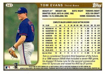 2017 Topps - Rediscover Topps 1999 Topps Stamped Buybacks Bronze #367 Tom Evans Back