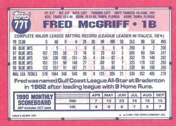 2017 Topps - Rediscover Topps 1991 Topps Traded Stamped Buybacks Bronze #77T Fred McGriff Back