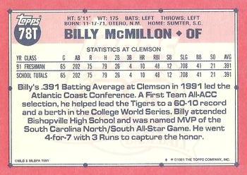 2017 Topps - Rediscover Topps 1991 Topps Traded Stamped Buybacks Bronze #78T Billy McMillon Back