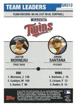 2017 Topps - Rediscover Topps 2006 Topps Updates & Highlights Stamped Buybacks Bronze #UD313 Twins Team Leaders (Justin Morneau / Johan Santana) Back