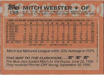 2017 Topps - Rediscover Topps 1988 Topps Stamped Buybacks Gold #138 Mitch Webster Back