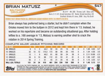 2017 Topps - Rediscover Topps 2014 Topps Stamped Buybacks Gold #547 Brian Matusz Back