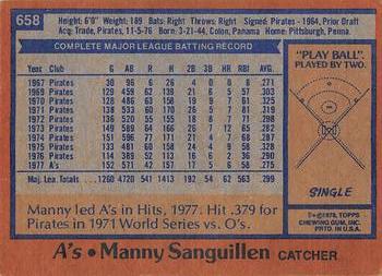2017 Topps - Rediscover Topps 1978 Topps Stamped Buybacks Silver #658 Manny Sanguillen Back