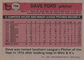 2017 Topps - Rediscover Topps 1981 Topps Stamped Buybacks Silver #706 Dave Ford Back