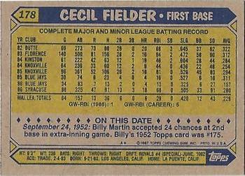 2017 Topps - Rediscover Topps 1987 Topps Stamped Buybacks Silver #178 Cecil Fielder Back