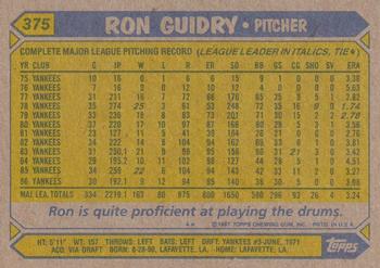 2017 Topps - Rediscover Topps 1987 Topps Stamped Buybacks Silver #375 Ron Guidry Back