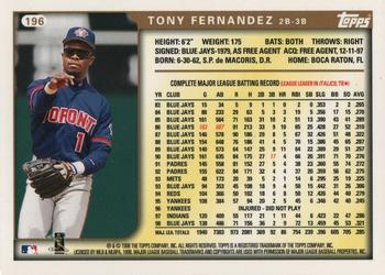 2017 Topps - Rediscover Topps 1999 Topps Stamped Buybacks Silver #196 Tony Fernandez Back