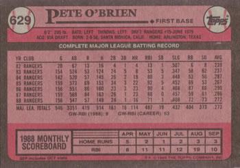 2017 Topps - Rediscover Topps 1989 Topps Stamped Buybacks Silver #629 Pete O'Brien Back