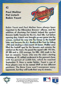 1993 Upper Deck #43 Brew Crew (Paul Molitor / Pat Listach / Robin Yount) Back