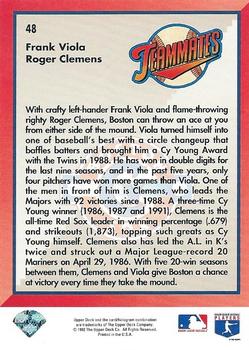 1993 Upper Deck #48 Boston Cy Sox (Frank Viola / Roger Clemens) Back