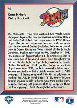 1993 Upper Deck #50 Twin Titles (Kent Hrbek / Kirby Puckett) Back