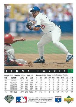 1993 Upper Deck #184 Lenny Harris Back