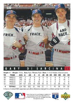1993 Upper Deck #230 Gary DiSarcina Back
