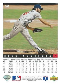1993 Upper Deck #303 Rick Aguilera Back