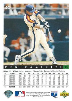 1993 Upper Deck #305 Ken Caminiti Back